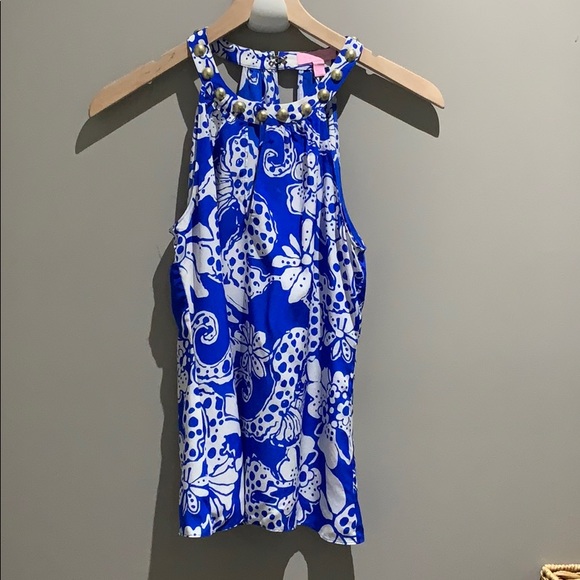 Lilly pulitzer silk keyhole sleeveless top - Picture 1 of 8